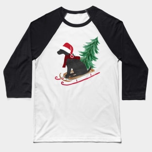 Black Lab Christmas Sled Bringing Home The Tree Baseball T-Shirt